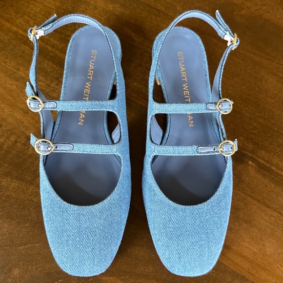 Stuart Weitzman Benni Denim Mary Jane Slingback Ballet Flats Women's Size 7 NEW - Picture 2 of 7